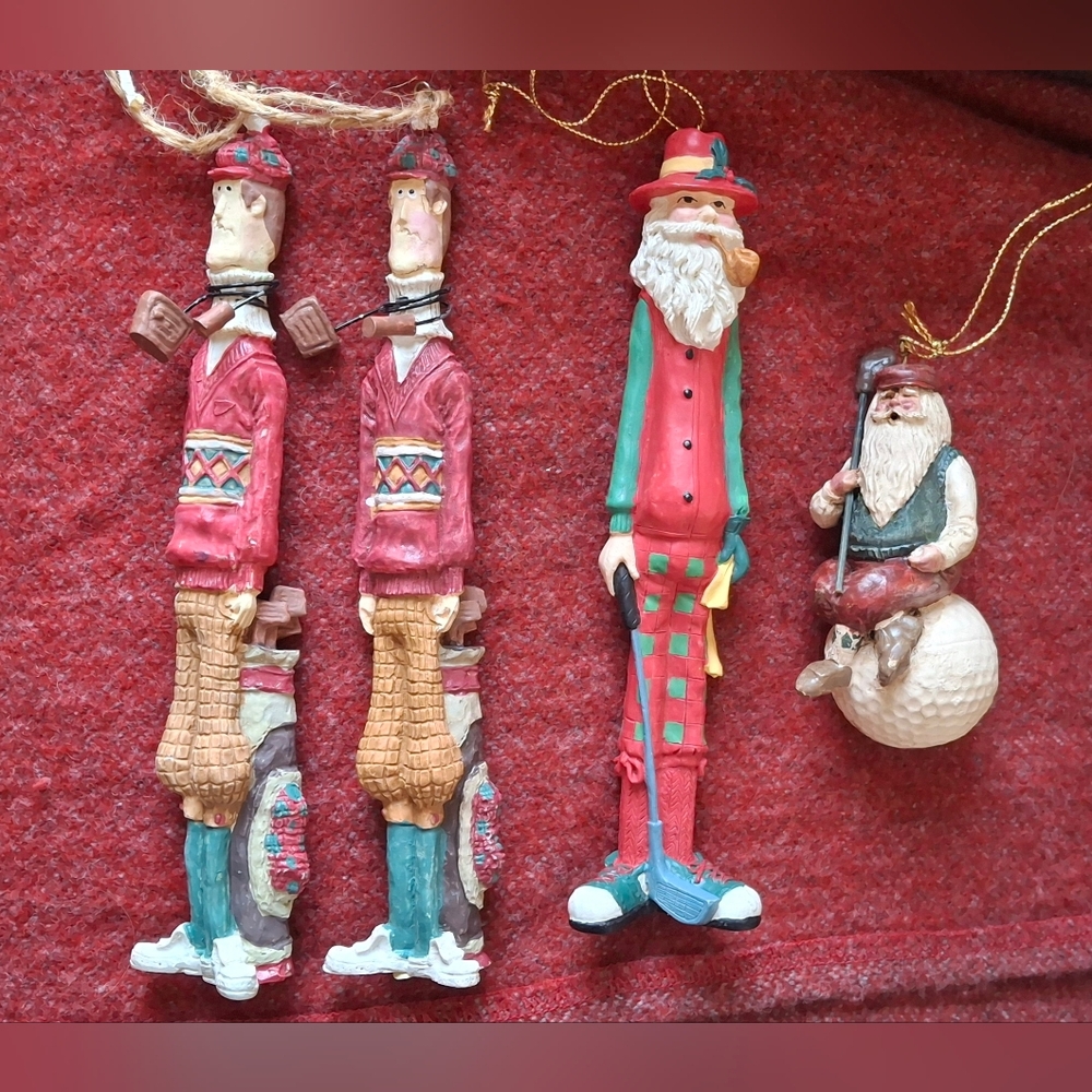 Festive Golf Santa and Elves Holiday Ornaments Set Christmas Sporty Vtg Glam‎